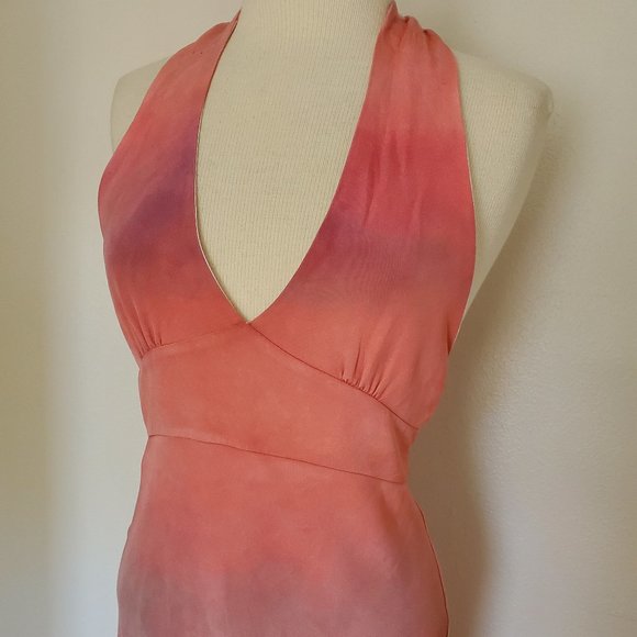 NEW Silk Short midi halter maxi Dress bridesmaid party tie dyed painted blue red - Picture 2 of 9